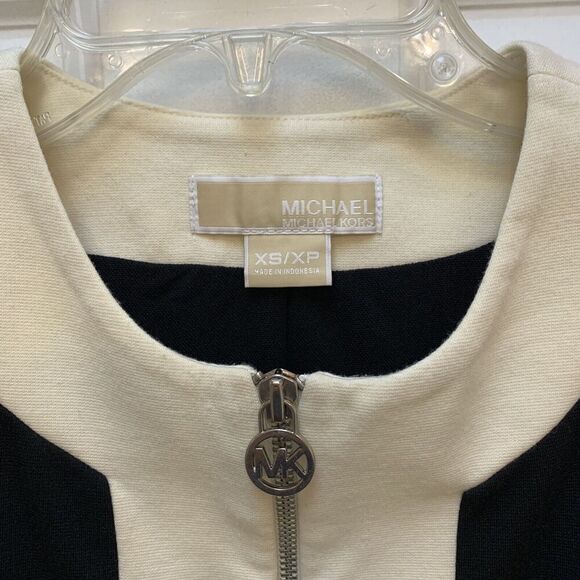 Michael Kors Black/Ivory Trim Sleeveless Colorblock Midi Shift Dress Sz XS/XP - Picture 3 of 5
